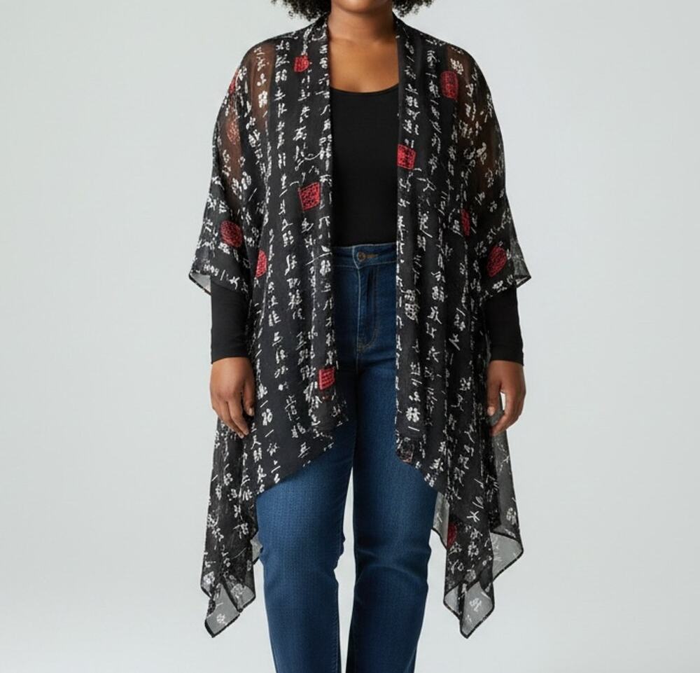 Soft Surroundings Kimono Cardigan Plus 2X Asian Inspired Open Front